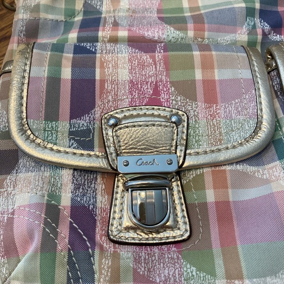 Coach Satchel Shoulder Handbag in Poppy Madras Print, Pre-Owned, 13”X 9” - Picture 10 of 12